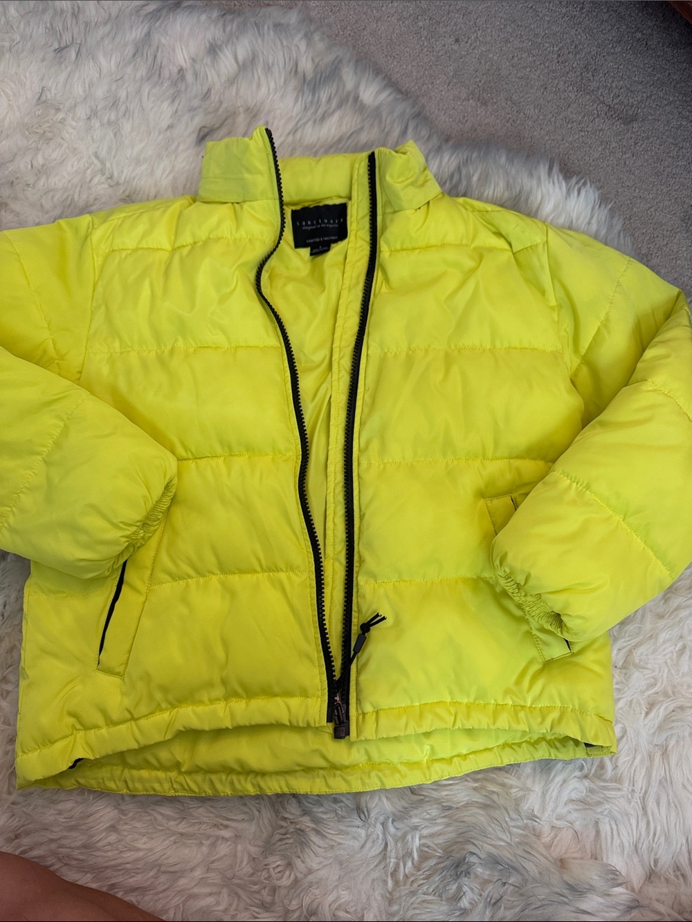 Sanctuary Neon Yellow Puffer Jacket with Black Trim
